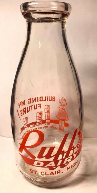 Vintage Round Squat Quart Milk Bottle - Ruff 