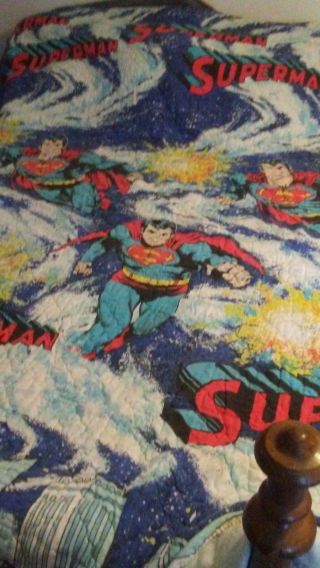 Vtg Superman Full Sized Blanket Quilt Tm 1978