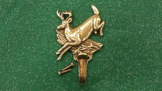 Solid Brass Coat Hook Deer Stag Figure With Brass Screws (eb1)