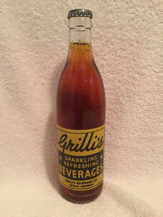 Full 12oz Grilli’s Rock And Rye Acl Soda Bottle Detroit,  Michigan