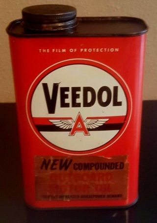 Veedol Flying A Outboard Motor Oil Can - 1 Quart One Qt.  Tidewater Associated