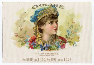 Early Goldie Cigar Box Paper Litho Salesman Sample Label O.  L.  Schwencke Ny Nyc