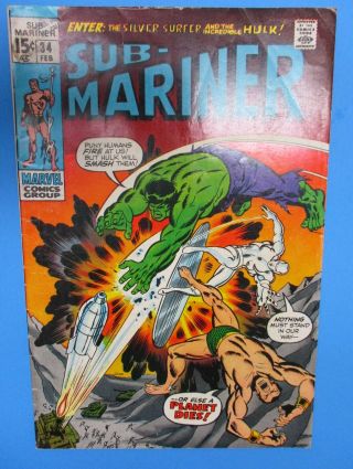 Marvel Comics Sub - Mariner 34 / Key Issue 1st Defenders 1971 Vintage Old Comic
