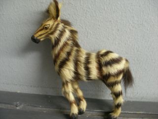 Antique Figurine Of Zebra Fur & Glass Eyes Stands 5.  5 "