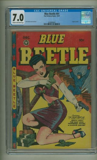 Blue Beetle 51 (cgc 7.  0) C - O/w Pgs; Lingerie Panels; Kamen; Fox; 1947 (c 23932)