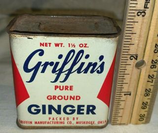 Antique Griffins Ginger Spice Tin Litho Can Muskogee Ok Oklahoma Grocery Store