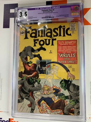 Fantastic Four 2 1962 CGC 3.  5 1st Appearance Skrulls 2nd Kirby Lee Silver Age 2