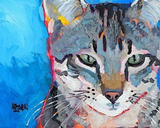 Tabby Cat Art Print Signed By Artist Ron Krajewski Painting 8x10
