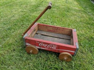 Wooden Wood Red Coca - Cola Coke Soda Pop Bottle Crate Box Wagon 32 Oz Displayed