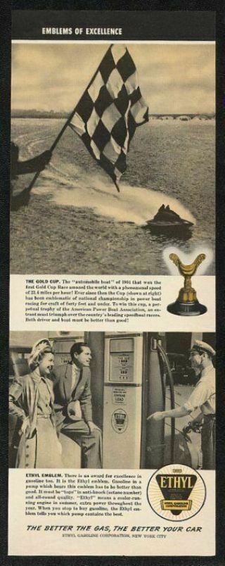 1941 Gold Cup Hydroplane Boat Race Photo & Trophy Ethyl Gas Vintage Print Ad