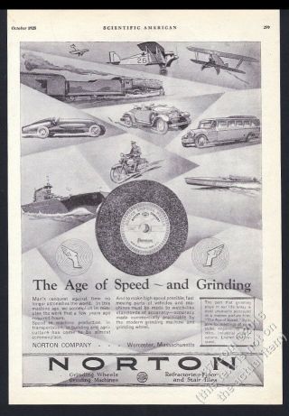 1928 Streamlined Race Car Hydroplane Train Plane Art Norton Vintage Print Ad