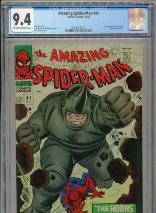 1966 Marvel The Spider - Man 41 1st Appearance Rhino Cgc 9.  4 Ow - W Box4