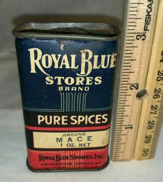 Antique Royal Blue Mace Spice Tin Litho Can Vintage Chicago Il Grocery Store Old