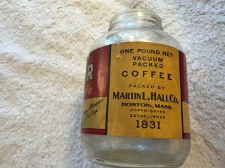 Victor The Ripe Coffee Percolator 1 lb.  Jar Packed Martin Hall Co.  Boston,  MA 2