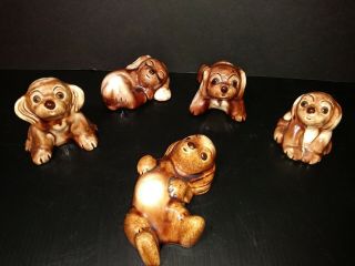 Lichten Ware Dog Figurine Set Of 5 Statues Playful Puppies Vintage Brown Ceramic