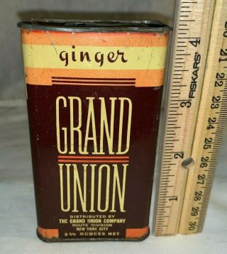 Antique Grand Union Ginger Spice Tin Litho Can York City Grocery Store Old