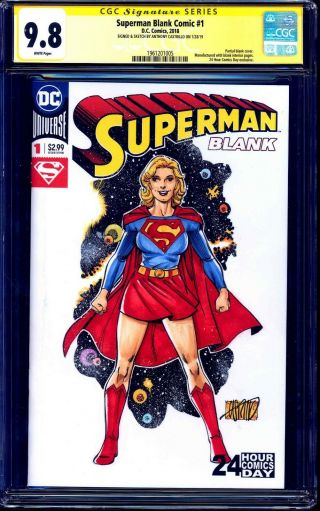 Superman 1 Blank Cgc Ss 9.  8 Signed Classic Supergirl Sketch Anthony Castrillo
