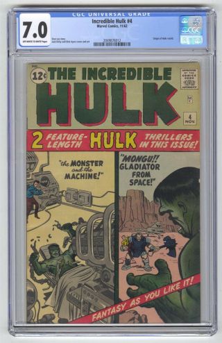 Incredible Hulk 4 Cgc 7.  0 Marvel Comic Key Early Hulk Origin 12c