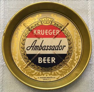 Vintage 1945 Krueger Brewing Co Ambassador Beer Tip Tray Coaster,  Newark,  N.  J.