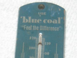 VINTAGE 1950 ' s BLUE COAL FUEL OILS WOODEN ADVERTISING THERMOMETER L@@K 2