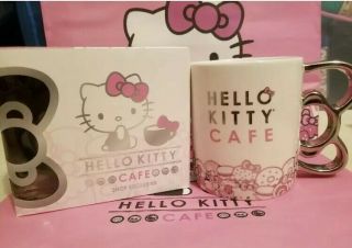 NIB Hello Kitty Cafe Exclusive Ceramic Silver Bow Mug Cup,  14 oz,  LE Rare 2