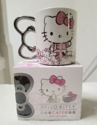 NIB Hello Kitty Cafe Exclusive Ceramic Silver Bow Mug Cup,  14 oz,  LE Rare 3