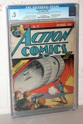 Action Comics 17 Unrestored Early Superman Cover Dc Comics 1939 Cgc.  5