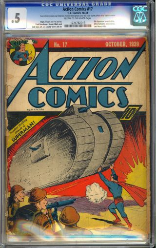 Action Comics 17 Unrestored Early Superman Cover DC Comics 1939 CGC.  5 2