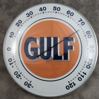 Gulf™ Gas And Oil Thermometer 12” Round Glass Dome Sign Gulf Retro Design