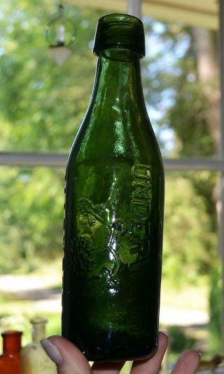 Vintage English Dark Green Bottle Underwood Maryport With Grapes Blob Top