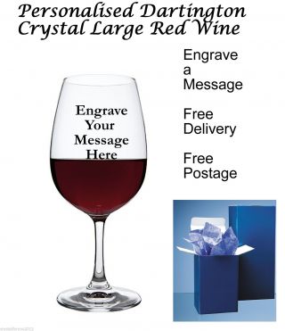 Personalised Dartington Crystal Red Wine Glass Wedding Birthday Gift In Blue Box
