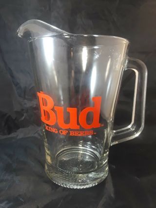 Budweiser Draft Beer Pitcher Clear Glass 46 Oz Vintage Rare Collector