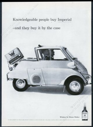 1958 Bmw Isetta Car Profile Photo Imperial Whiskey Vintage Print Ad