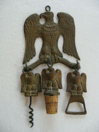 Vintage Solid Brass American Eagle Set Of 3 Bottle Can Openers,  Bar Accessories