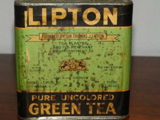 Vintage Unnopened Lipton Tea Green Paper Label Tin,  Pure Uncolored Green Tea1932