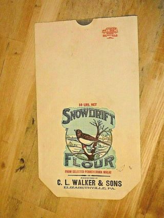 Vintage Snowdrift Pa Flour 10 Paper Sack C L Walker,  Son Elizabethville Pa