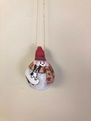Minature Hand Painted Snowman & Boston Terrier Gourd Ornament / Ann