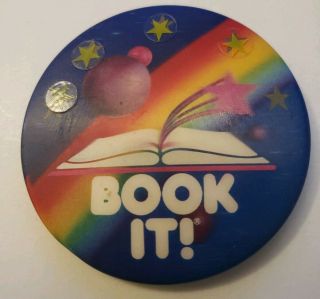 Pizza Hut Book It Pin Button - Dated 1990 - Rainbow Ventricular Holographic