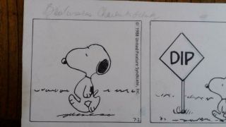 Peanuts Charls Schulz Signed Daily Comic Strip Art Dated 7 - 2 - 88 2