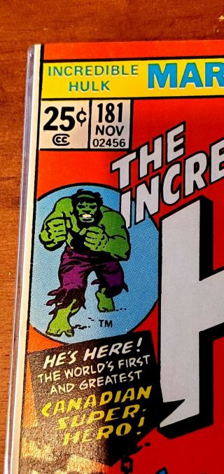 Incredible Hulk 181,  pgx 9.  0 looks NM/MT 9.  8.  see scans 1st Full Wolverine App 5