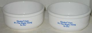 2 Vintage Quaker Oats Oatmeal White Stoneware Blue Logo 5 1/4 " Bowls