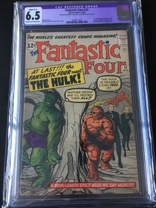 Fantastic Four 12 Cgc 6.  5 Cr To Ow Pgs.  C - 1 Restored Small Color Touch