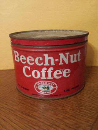 Vintage Red Beech Nut Regular Grind Metal Coffee Can One Pound With Lid No Key