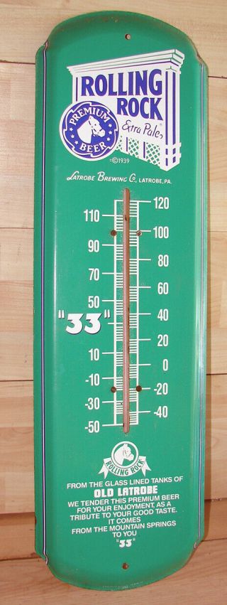 Vintage Rolling Rock Metal Outdoor Advertising Sign Thermometer Old Latrobe 27 "