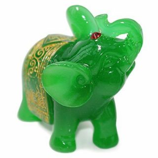 Feng Shui Set of 3 Green Jade Elephant Trunk Statues Wealth Figurine Home Decor 3