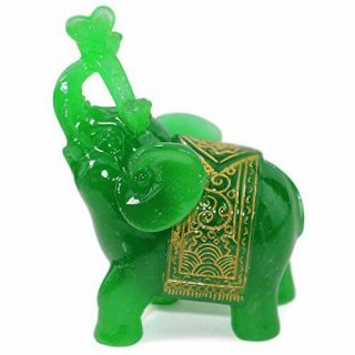 Feng Shui Set of 3 Green Jade Elephant Trunk Statues Wealth Figurine Home Decor 5