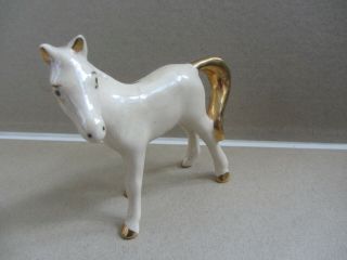 Vintage 1945 Horse Pony Figurine Ceramic Porcelain Gold Trim
