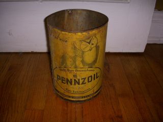Antique Pennzoil Motor Oil 5 Quart Be Oil Wise Owl Can Tin Advertising Gas