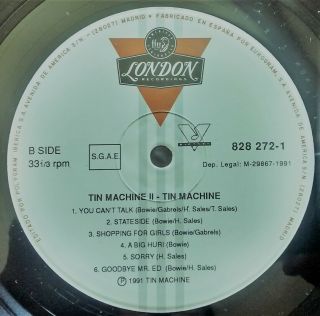 DAVID BOWIE TIN MACHINE II RARE 1991 VINYL LP SPAIN 1st press INNER SLEEVE 4