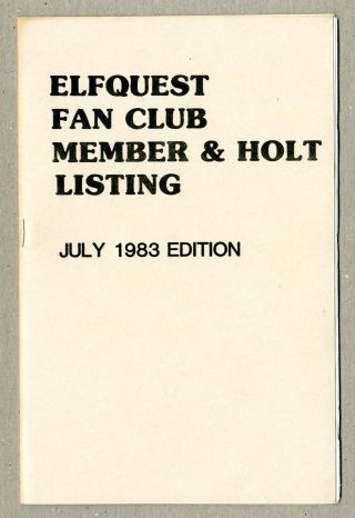 Elfquest Fan Club Member And Holt Listing (warp Graphics) 1 1983 Fn,  6.  5